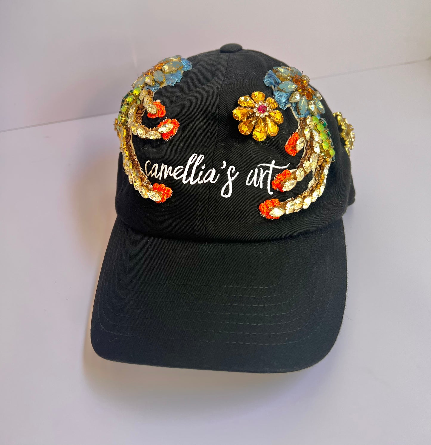 Camellias Art Embellished Cap
