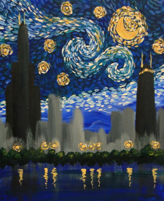 Chicago Skyline Starry Night Style